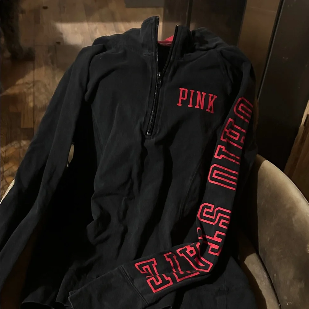 Black and Red PINK -victoria’s Secret quarter Zip-Up Hoodie - Picture 1 of 6
